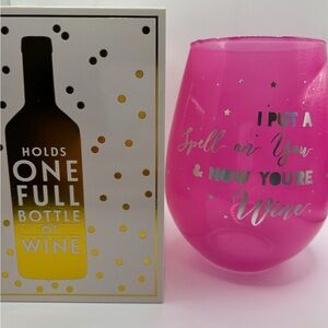 Pink Wine Glass-I Put A Spell On You & Now You’re Wine - fits whole bottle 30oz
